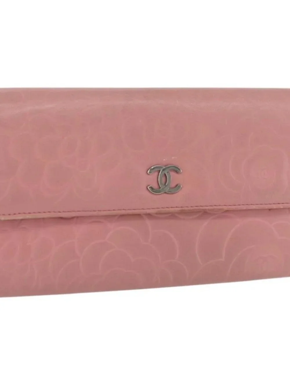CHANEL Camelia Long Wallet Lamb Skin Pink CC Auth YKZ410
